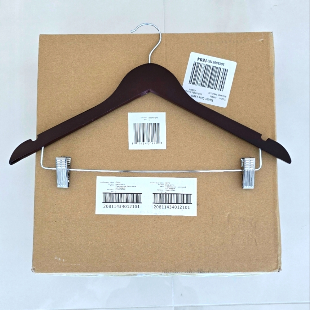 NWT 3-pack of Cherry Finish Wooden Hangers with Clips